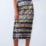 ZARA Sequin Glitter Metallic Multicolor Striped Diamond Slit Midi Skirt Size M Photo 9