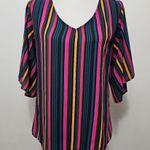 Buckle  Willow & Root Multicolored Stripe Vneck Blouse Size Small Photo 1
