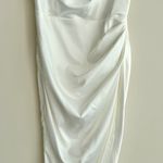 Satin Inspired Silky Midi Cowl Neck Dress, Bridal Shower Graduation Dress, S/M White Size undefined Photo 2
