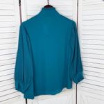 New‎ York & Company Pleated Puff Sleeve Pussybow Tie Neck Blouse Teal Medium Blue Photo 7