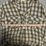 Entro  Olive and white plaid long sleeve button up shirt size S Photo 4