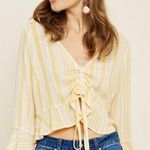 Hayden Ruched Tie Front Ruffle Top Stripes Medium Photo 0