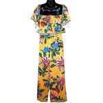 Lulus Women’s Honolulu Golden Yellow Floral Print Off Shoulder Jumpsuit Size S Photo 3