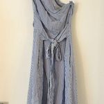 Banana Republic  One Shoulder Pleated Fit & Flare Pinstripe Dress Size 4 Photo 3