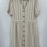 Loft Stripe Shirt Dress Sz 18 Linen Cottagecore Coastal Puff Sleeve Midi Beachy Photo 10