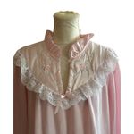 Vintage Pink Victorian Fleece Nightgown Lace Ruffle Collar Floral Embroidery L Size L Photo 4