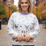 Vintage Nichole Kuehl Sunschein Designs Halloween Fleece Button Front Cardigan White Size XL Photo 0