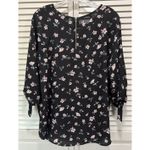 PaperMoon  Black/Purple Floral 3/4 Tie Sleeve Zip Back Blouse Size‎ L High/Low Photo 4