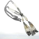 Loft Beaded Fringe Long Layered Twisted Stunning Necklace Silver Photo 1