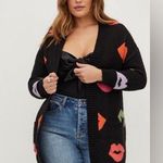 Torrid NWT Sz 4X Lip Print Cardigan Sweater Black Knit Open Front Photo 0