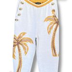 Retrofête Pera Knit White Yellow Palm Tree Knit Ankle Cropped Pants Photo 0