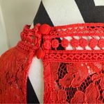 Daniel Cremieux CREMIEUX Flowy Crochet Keyhole High Neck Blouse Red Small Photo 3
