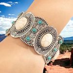 Bohemian Retro Style Silver Color Elastic Women's Turquoise Bracelet Bangle Jewelry Gift Faux Fashion Jewelry Photo 1
