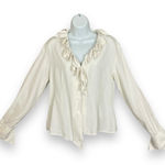 Workers for Freedom Silk Blouse Vintage Asymmetrical Cream White Petal Neckline Size M Photo 0