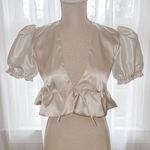 The Vintage Shop Sweet Tie Front Puff Sleeve Cropped Top  Photo 0