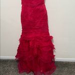 Theia red ruffle woman size 6 long formal dress silk body wedding prom dressy Photo 2