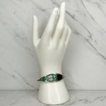 Vintage Alpaca Mexico Mother of Pearl Shell Flower Inlay Bangle Green Photo 3
