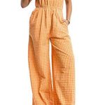 Neon Rose Gingham Bow Detail Romper Jumpsuit in Orange, Size XS​​​​​ Orange Photo 0