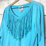 American Vintage Vintage Back in the Saddle Blue Fringe Long Sleeve Casual Top Size Medium Photo 2