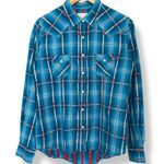 Panhandle Western Shirt Plaid Women Size Medium Blue Pearl Snaps Cotton Cowgirl Photo 0