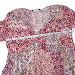 ZARA  Boho Patchwork Floral Dress Pink Red Long Sleeve Tassel Tie Mini Sz Small Photo 9
