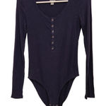 Aerie  Navy Blue Knit Rib Long Sleeve Snap Front Classic Henley Bodysuit Medium Photo 0