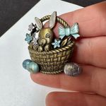 Signed JJ Easter Bunny In Basket With Eggs Enamel Brooch Pin Jonette Jewelry Photo 7