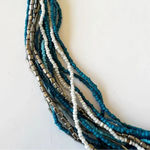 Vintage Glass Bead‎ Twist Necklace Boho Summer Beachy Vibes 30” Turquoise Silver Blue Photo 1