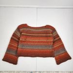 New Crochet Sweater Handmade Crop Multicolor Striped Boat Neck Off Shoulders OS Orange Size M Photo 1