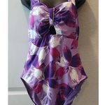 Mynah Swimsuit, Abstract Floral, Purple and Lavender Size L Size L Photo 0
