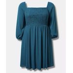 Torrid  Teal Blue Gauze Long Sleeve Flare Skater Dress Pockets Size 3X Photo 3