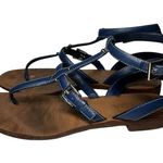Prada  Women’s Size 37 7 Blue Leather Silver Studded Accents T-Strap Sandals Photo 4