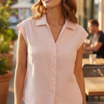 Kate Hill  Petite 100% Silk Button Down Sleeveless Top Blouse Shirt‎ Pink Photo 0