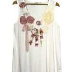Feratelli Flower Applique Sleeveless Tank Top Size L White Pink Coquette Y2K 90s Size L Photo 0