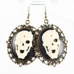 Skull Steampunk Gothic Victorian Cameo Earrings – XLRG, Bronze Tone Metal Brown Photo 2