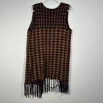 Attitudes by Renee Houndstooth Fringe Vest Women's Large Brown Sleeveless Open Photo 5