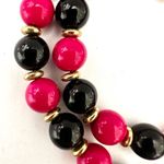 Pink black and gold tone beaded vintage necklace Photo 3