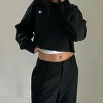 Champion Reverse Weave Cropped Cut Off Crewneck Sweatshirt Black Size S Photo 1