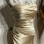 Niteline Vintage Y2k Satin Gown Strapless Mermaid Trumpet Formal Evening Prom Draped Ruched Fit Flare Champagne Photo 1