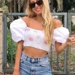 ZARA Poplin White Floral Puff Sleeve Smocked Crop Top, Sz XS Photo 2