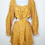 Free People  Jael Printed Mini Dress Size Medium Cut Out sides Yellow Floral Photo 0
