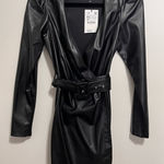 ZARA  Black Faux Leather Coat Dress Wrap Belt NWT Women’s Sz XS Photo 0