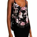 ZARA Woman Black Metallic Pink Floral Lace Cami Tank Top ~ Women's Size LARGE Photo 0