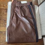 Maeve NWT Anthropologie Brown Faux Leather Pull-On Track Pants small Photo 7
