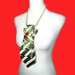 “Dainty Dapper”Green and White Striped Tie Necklace with dainty rose brooch Green Photo 3