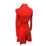 ZARA  Red Orange Rib Knit V-neck Long Sleeve Collar Mini Polo Sweater Dress Sz S Photo 2