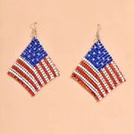 1pair American‎ Flag Drop Earrings Shiny Rhinestones Hook Earrings Silver Photo 6