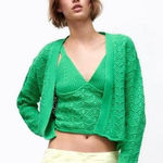 ZARA 374  Vibrant Bright Green knit Women's Cardigan Small Cabincore Photo 0