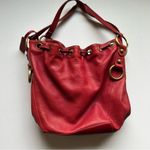 Aqua Madonna Red Leather Bucket Drawstring Bag Photo 2