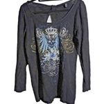 VTG Y2K FANG Skull Black Shirt 100% Cotton Long Sleeve Scoop Neck Womens 1X Goth Photo 0